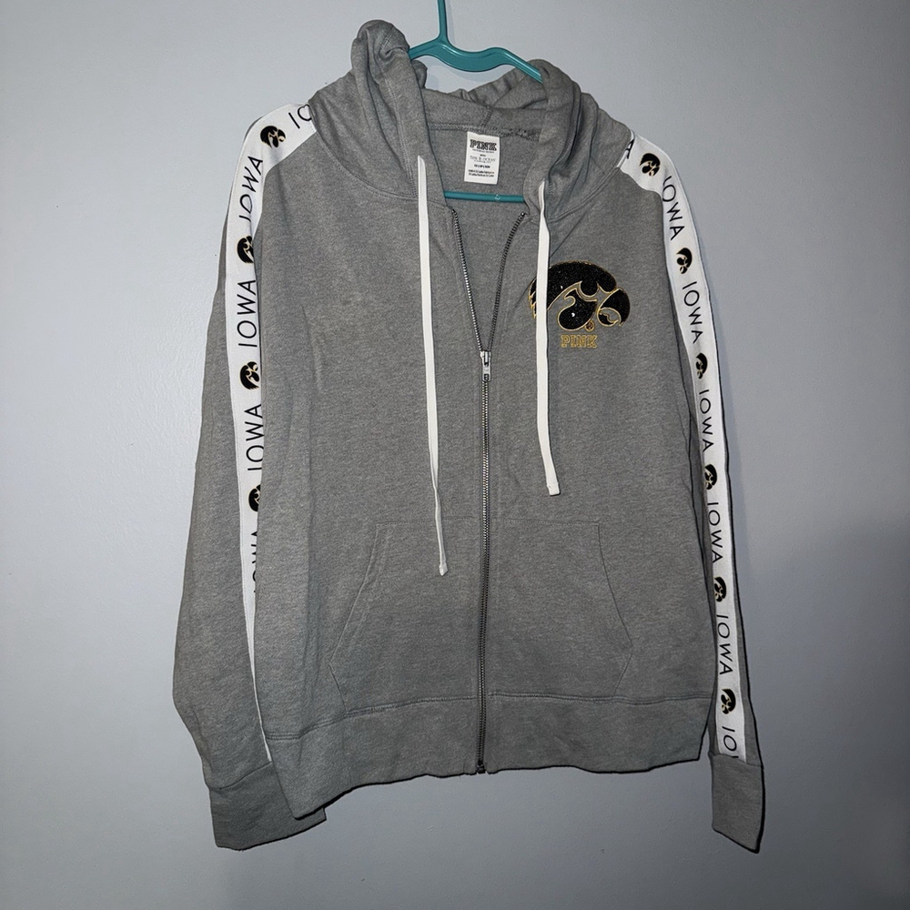 Iowa Hawkeye Hoodie Shirt Women's XS Long Sleeve Gray Pullover Pink